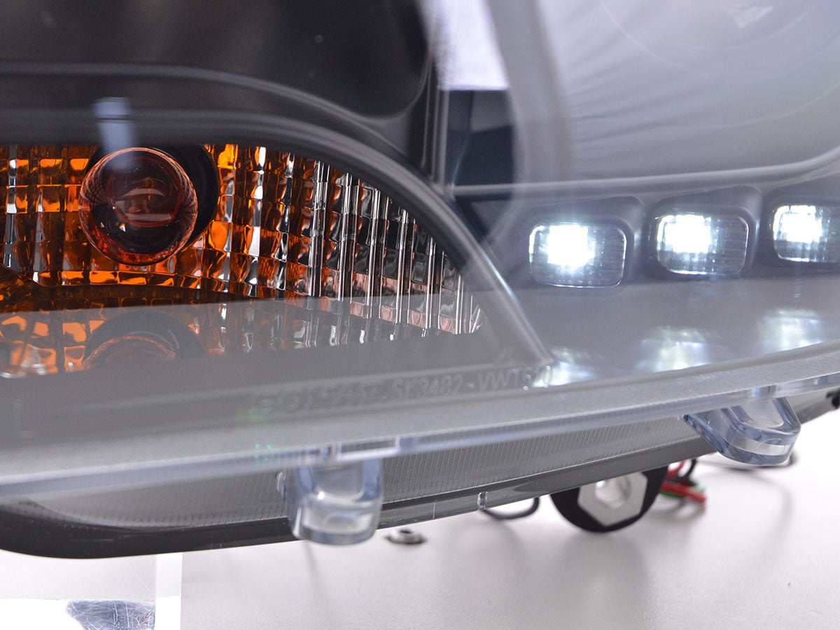 Scheinwerfer Set Daylight LED Tagfahrlicht VW Bus T5 ab 2009 schwarz Scheinwerfer Set Daylight LED Tagfahrlicht VW Bus T5 ab 2009 schwarz
